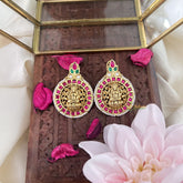 Vriksham Exquisite Stud Style Lakshmi Earring-Red Green-G18231
